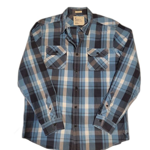 AE Athletic Fit Plaid Button-Up Shirt - Picture 1 of 4